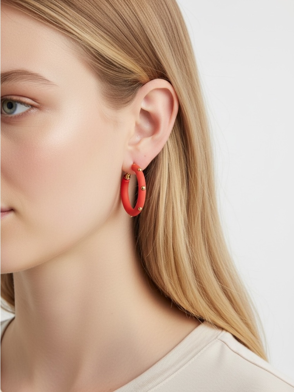 9/20 Gold-Accented Red Hoop Earrings - Modern Women's Jewelry